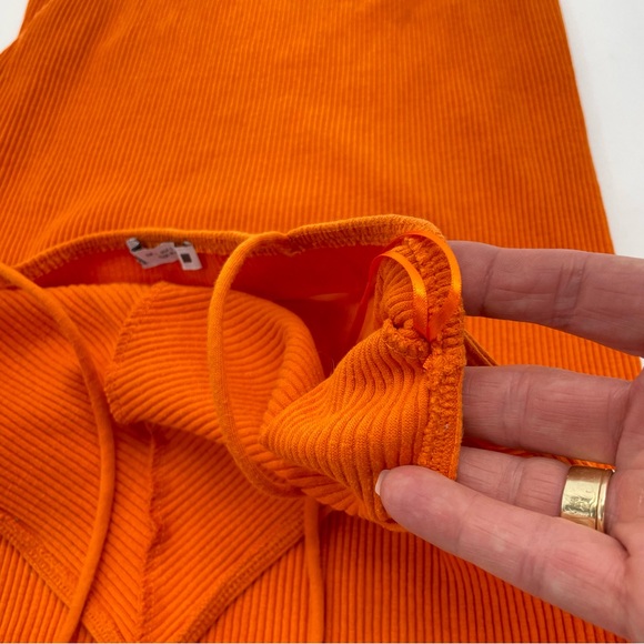 Zara Ribbed Cotton Halter Dress Large Orange - Picture 9 of 16